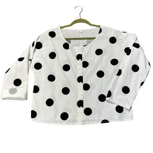 Womans Lightweight Boxy Cropped Polka Dot Blouse Size Medium